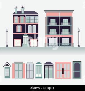 house exterior set icons vector illustration Home flat style Stock Vector