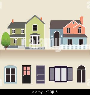 house exterior set icons vector illustration Home flat style Stock Vector