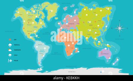World Map weather highly detailed vector illustration Stock Vector