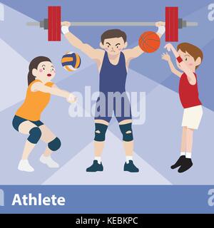 Athletic sport vector cartoon illustration set Stock Vector