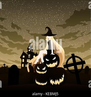 halloween silhouette card background Stock Photo