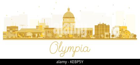Olympia City skyline golden silhouette. Vector illustration. Business travel concept. Olympia Cityscape with landmarks. Stock Vector