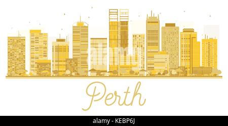 Perth City skyline golden silhouette. Vector illustration. Business travel concept. Perth Cityscape with landmarks. Stock Vector