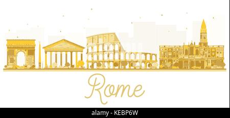 Rome City skyline golden silhouette. Vector illustration. Business travel concept. Rome Cityscape with landmarks. Stock Vector