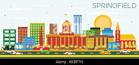 Springfield Skyline with Color Buildings and Blue Sky. Vector Illustration. Business Travel and Tourism Concept . Stock Vector