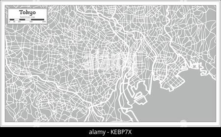 Tokyo Map in Retro Style. Hand Drawn. Vector Illustration. Stock Vector