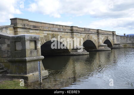 The historic bridge in the village of Ross in central Tasmania, noted for its convict history. It is the third oldest bridge in Australia Stock Photo