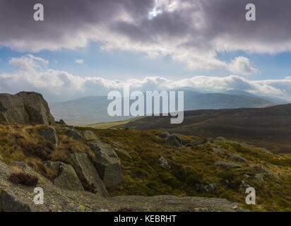 View from the summit of Tal y Fan in North Wales, looking across the Carneddau towards Foel Fras, Llwytmor and Carnedd Llewellyn Stock Photo