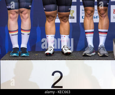 Sprint cyclists Pauline Sophie Grabosch (l), Kristine Vogel (c) and