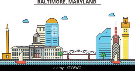 United States, Baltimore flat landmarks vector illustration. United ...