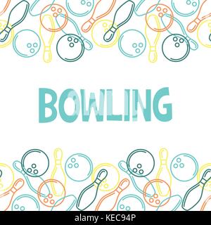 Seamless bowling pattern with outline of skittles and bowling balls Stock Vector