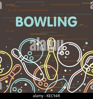 Bowling poster with outline of skittles and bowling balls Stock Vector
