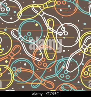 Bowling seamless background with skittles and balls outline Stock Vector