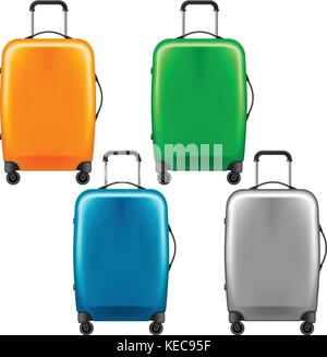 Modern plastic wheeled suitcase - set of baggage Stock Vector