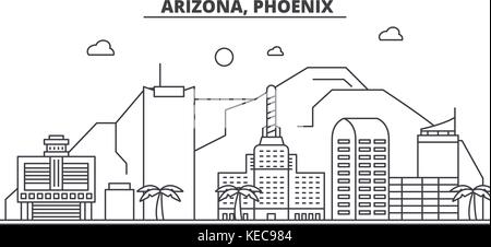 Arizona, Phoenix architecture line skyline illustration. Linear vector cityscape with famous landmarks, city sights, design icons. Landscape wtih editable strokes Stock Vector