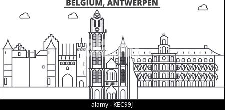 Belgium, Antwerpen architecture line skyline illustration. Linear vector cityscape with famous landmarks, city sights, design icons. Landscape wtih editable strokes Stock Vector