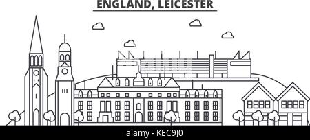 England, Leicester architecture line skyline illustration. Linear vector cityscape with famous landmarks, city sights, design icons. Landscape wtih editable strokes Stock Vector