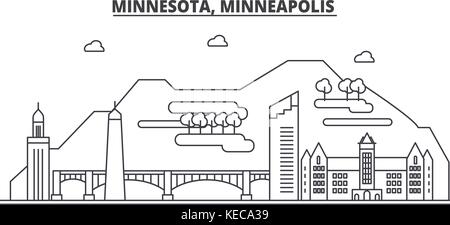 Minnesota, Minneapolis architecture line skyline illustration. Linear vector cityscape with famous landmarks, city sights, design icons. Landscape wtih editable strokes Stock Vector