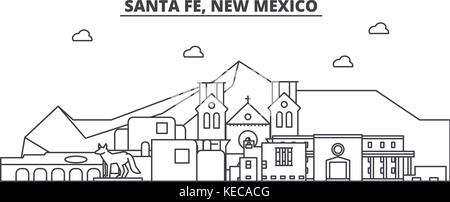 Santa Fe, New Mexico architecture line skyline illustration. Linear vector cityscape with famous landmarks, city sights, design icons. Landscape wtih editable strokes Stock Vector