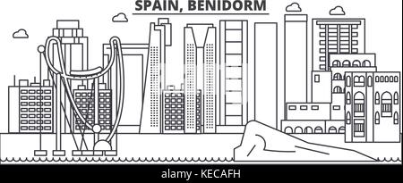 Spain, Benidorm architecture line skyline illustration. Linear vector cityscape with famous landmarks, city sights, design icons. Landscape wtih editable strokes Stock Vector