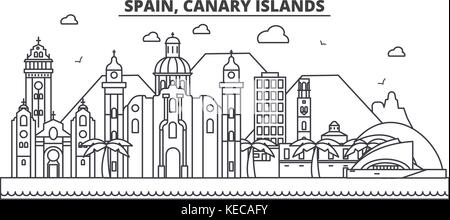Spain, Canary Islands architecture line skyline illustration. Linear vector cityscape with famous landmarks, city sights, design icons. Landscape wtih editable strokes Stock Vector