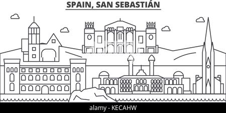 Spain, San Sebastian architecture line skyline illustration. Linear vector cityscape with famous landmarks, city sights, design icons. Landscape wtih editable strokes Stock Vector