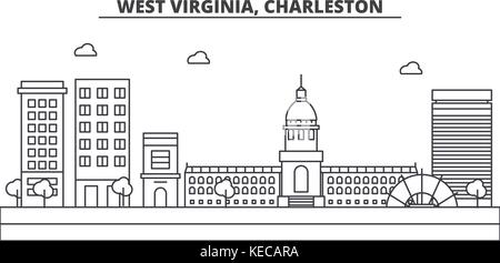 West Virginia, Charleston architecture line skyline illustration. Linear vector cityscape with famous landmarks, city sights, design icons. Landscape wtih editable strokes Stock Vector