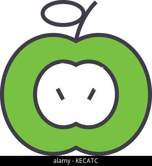 Green apple concept. Line vector icon. Editable stroke. Flat linear illustration isolated on white background Stock Vector