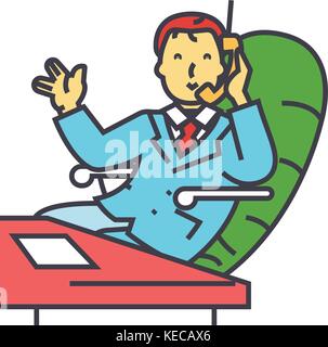 Businessman in a suit talking on the phone in office, business ceo character concept.   Stock Vector