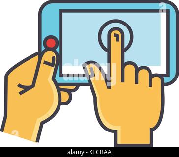 Hands touching tablet concept.   Stock Vector