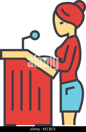 Lawyer woman, speech in court, attorney concept.   Stock Vector