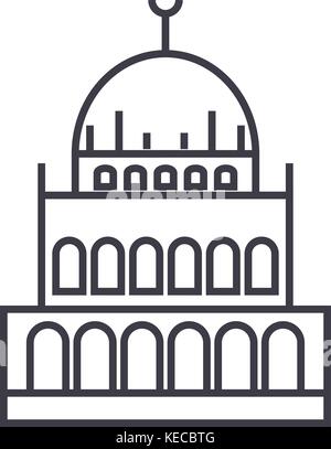small mosque  vector line icon, sign, illustration on background, editable strokes Stock Vector