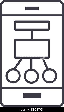 smartphone, scheme, structure vector line icon, sign, illustration on background, editable strokes Stock Vector