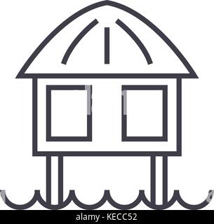 stilt house vector line icon, sign, illustration on background, editable strokes Stock Vector