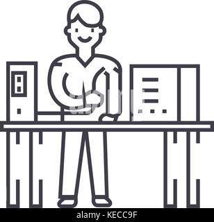 system administrator vector line icon, sign, illustration on background, editable strokes Stock Vector