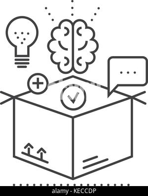 thinking outside box,idea management vector line icon, sign, illustration on background, editable strokes Stock Vector