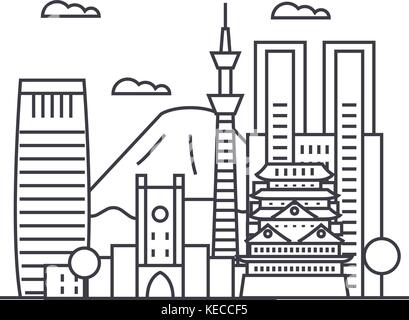 tokyo vector line icon, sign, illustration on background, editable strokes Stock Vector