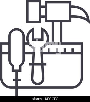 tool belt,hammer screw vector line icon, sign, illustration on background, editable strokes Stock Vector