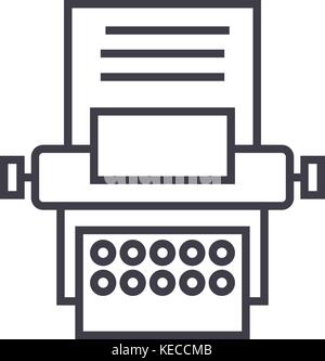 type writer vector line icon, sign, illustration on background, editable strokes Stock Vector