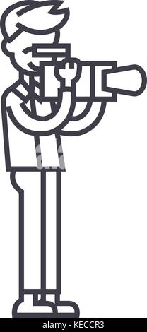 videographer vector line icon, sign, illustration on background, editable strokes Stock Vector