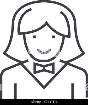waitress woman vector line icon, sign, illustration on background, editable strokes Stock Vector