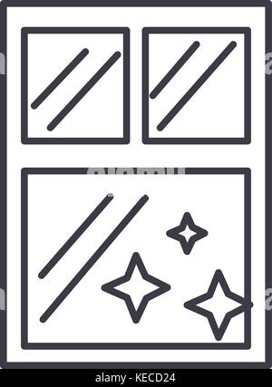 window clean, cleaning vector line icon, sign, illustration on background, editable strokes Stock Vector