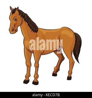 Illustration of Horse standing Isolated on white background. Children's illustration. Vector. Stock Vector
