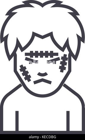 zombie vector line icon, sign, illustration on background, editable strokes Stock Vector