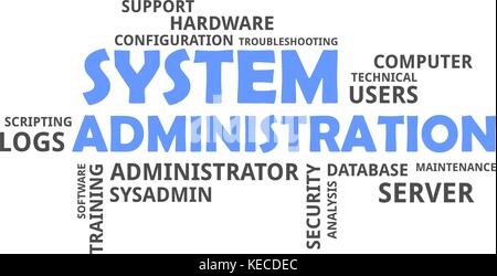 A word cloud of system administration related items Stock Vector