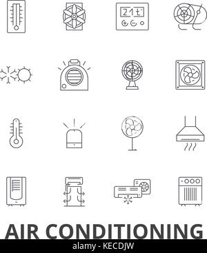 Air conditioning, hvac, coolling, heating, refrigerator, thermostat, thermometer line icons. Editable strokes. Flat design vector illustration symbol concept. Linear signs isolated Stock Vector