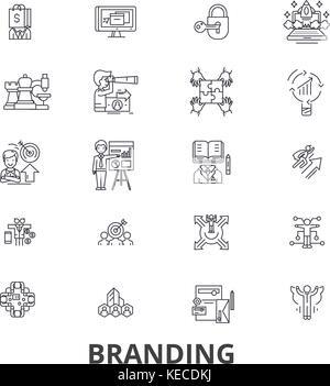 Branding, marketing, advertising, creative idea, brand, market, promotion line icons. Editable strokes. Flat design vector illustration symbol concept. Linear signs isolated Stock Vector