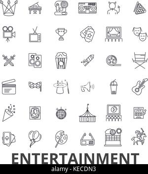 Entertainment, musician, movie, party, media, shopping, sports, fun, theatre line icons. Editable strokes. Flat design vector illustration symbol concept. Linear signs isolated Stock Vector