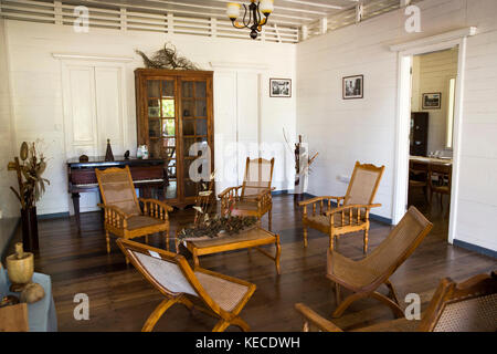 The Seychelles, Mahe, Anse aux Pins, St Roche Au Cap, Domaine Val des Pres Estate House, interior, entrance hall Stock Photo