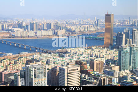 Seoul, Korea - Jan 14th 2017: Highangle view of Yeouido, the heart of politics and financial industry in Korea, Stock Photo